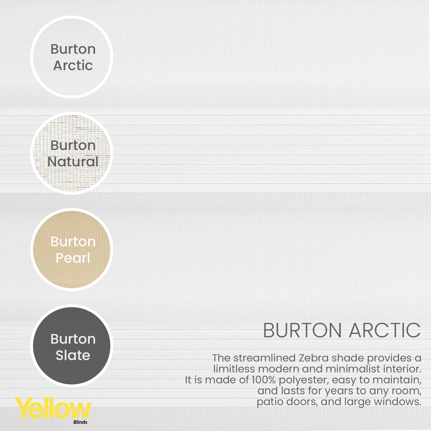 Zebra Shades - Light Filtering, Burton Arctic – Yellow Blinds Co.